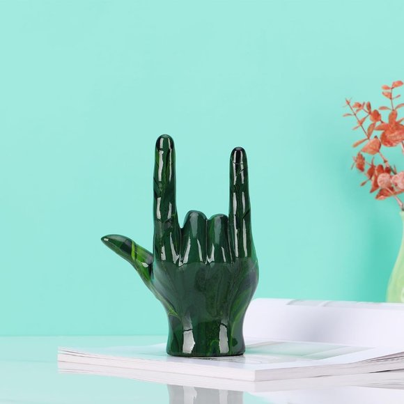 Emerald Green Modern Art Hand I Love Your Gesture Sculpture Home Decor - Picture 4 of 7